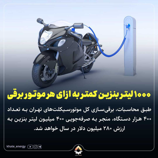 ۱۰۰۰ لیتر بنزین کمتر به‌ازای هر موتوربرقی
