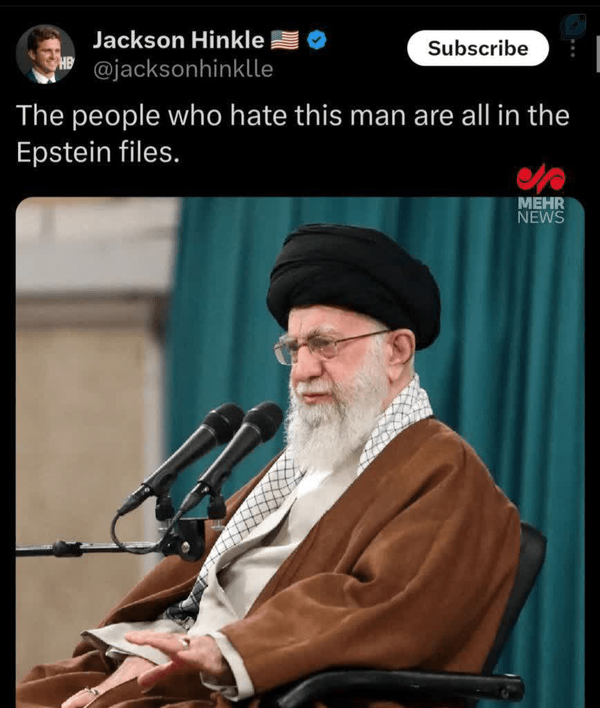 جکسون هینکل : اسم همه افرادی که از این مرد (رهبرانقلاب) متنفرند، در پرونده‌ های اپستین هست
