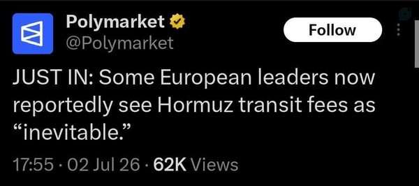 Some European leaders now reportediy see Hormuz transit fees as *inevitable."