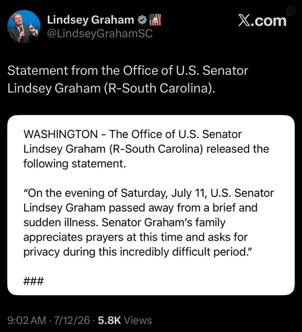 لیندسی گراهامLindsey Graham، سناتور تندروی ضد ایرانی مُرد