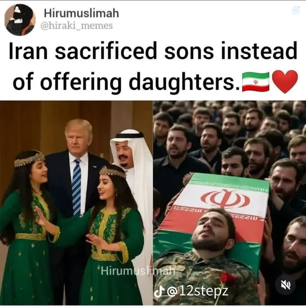 🔴عجب پست پرمفهومی
ایران پسرانش را فدا کرد تا دخترانش را تقدیم نکند